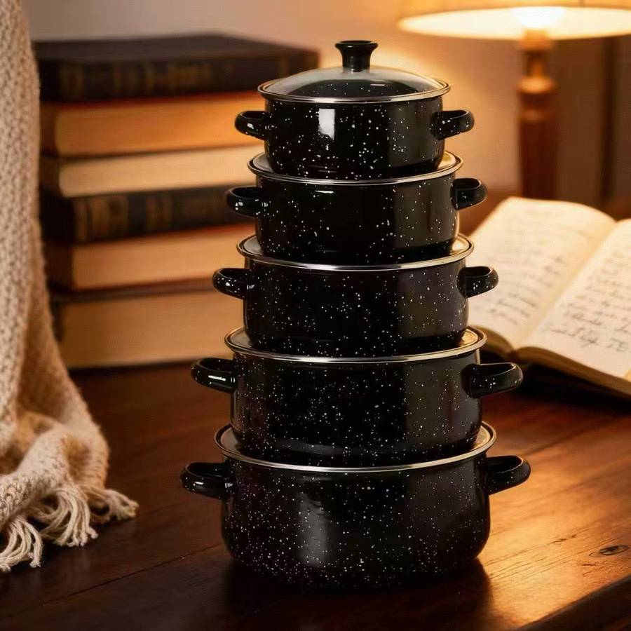 5-Piece Black Premium Enamel Cookware Set