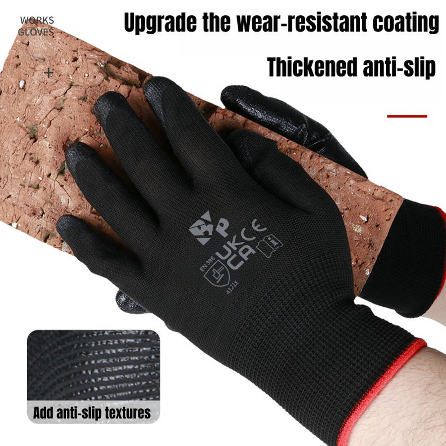 Work Gloves Color Black Coating12Pcs