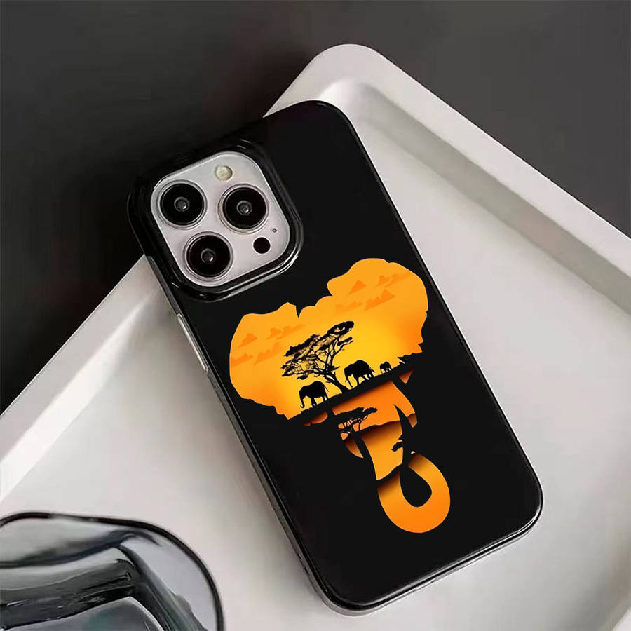 1Pc Black For iPhone X Twilight Elephant Pattern Phone Case