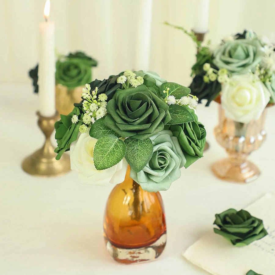 Wedding Supplies Color Green Gradient Large Rose 28Pcs
