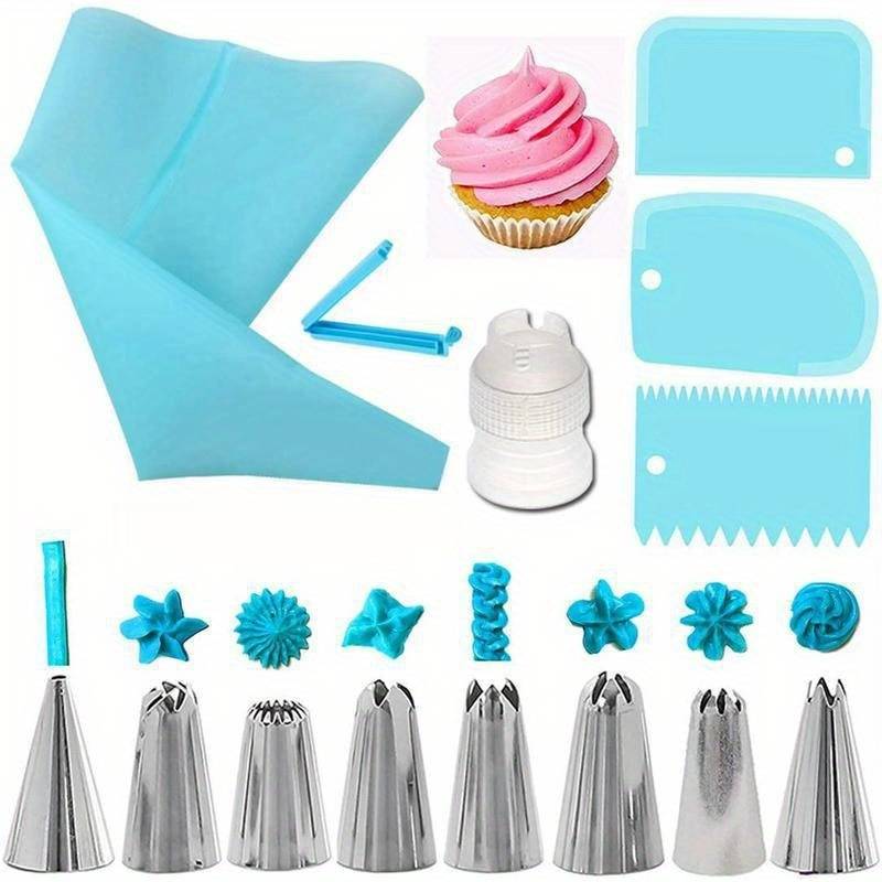 Professional Cake Decorating Head Color Green 14 Piece Piping Nozzle Set
