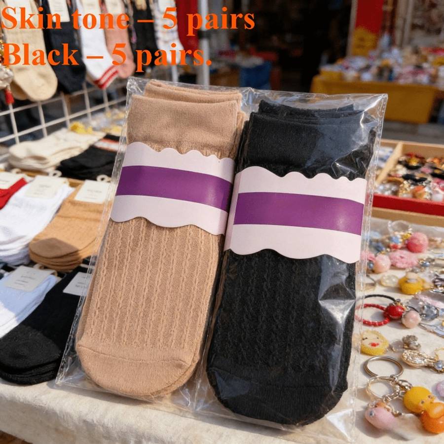 Women S Socks Color Black 5 Pairslight Beige 5 Pairs Size Onesize
