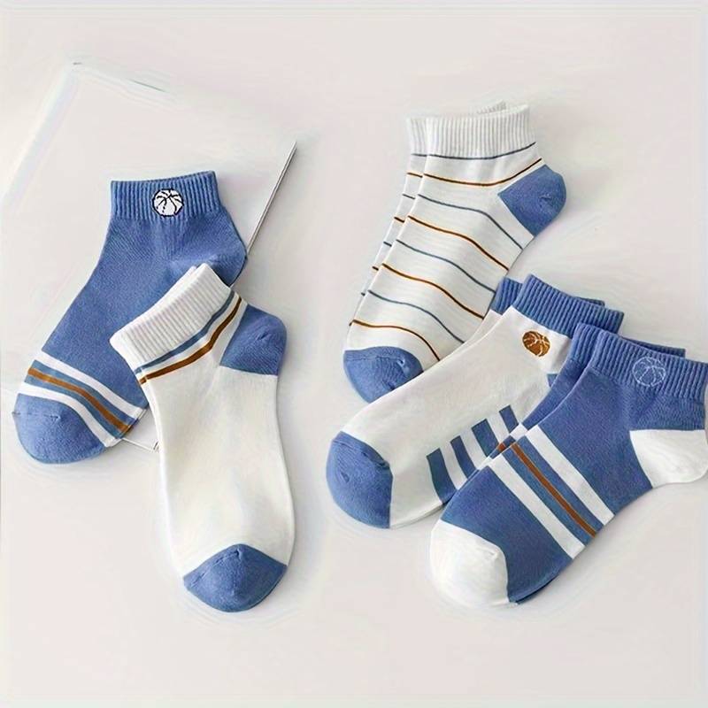 5 Pairs Blue And White Contrast One Size High Elastic Socks
