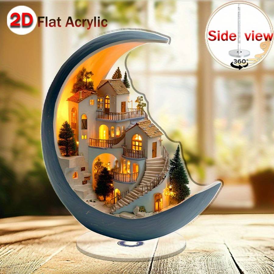 Sophisticated Vibrant Premium Flat Rotating Acrylic Crescent Moon Night