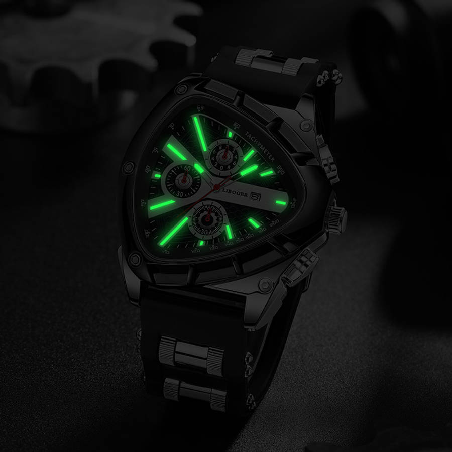 4PCS Mens Luxury Quartz Jewelry Set Black Chronograph Matchingquantity Watch