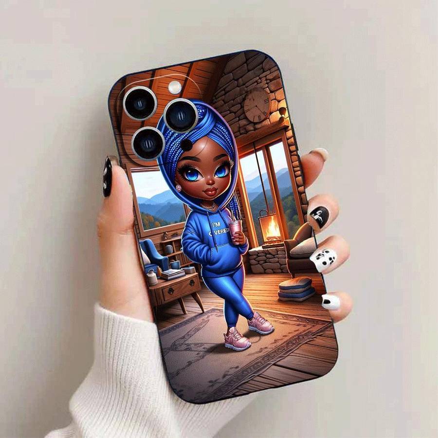 1Pc Black For iPhone 15 Pro Max African Design Phone Case