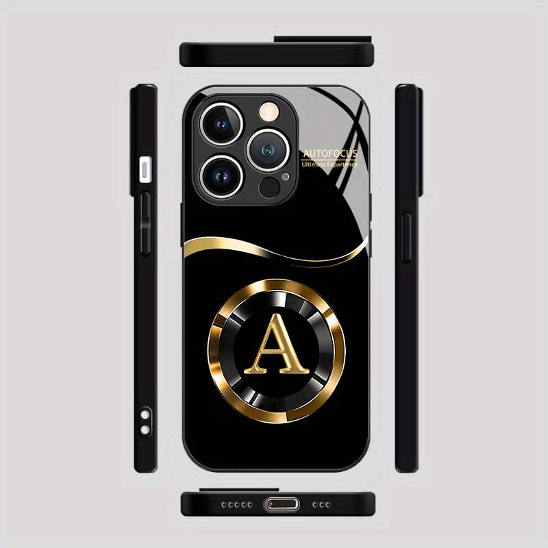 1Pc Black For iPhone 13 Pro Golden Letter A Pattern Phone Case