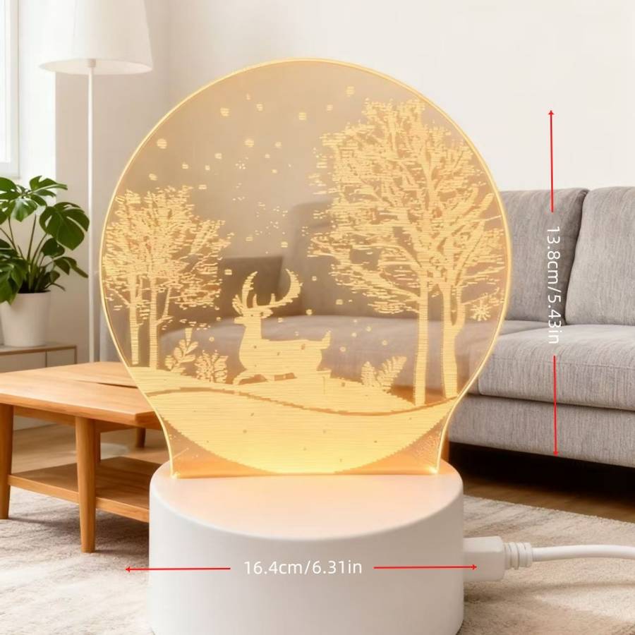 Dreamy Glow Premium Winter Deer Snowy Forest Night Light White
