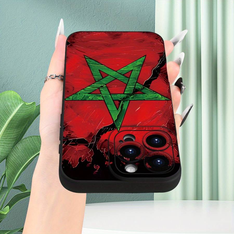 1Pc Black For iPhone 16 Moroccan Design Phone Case