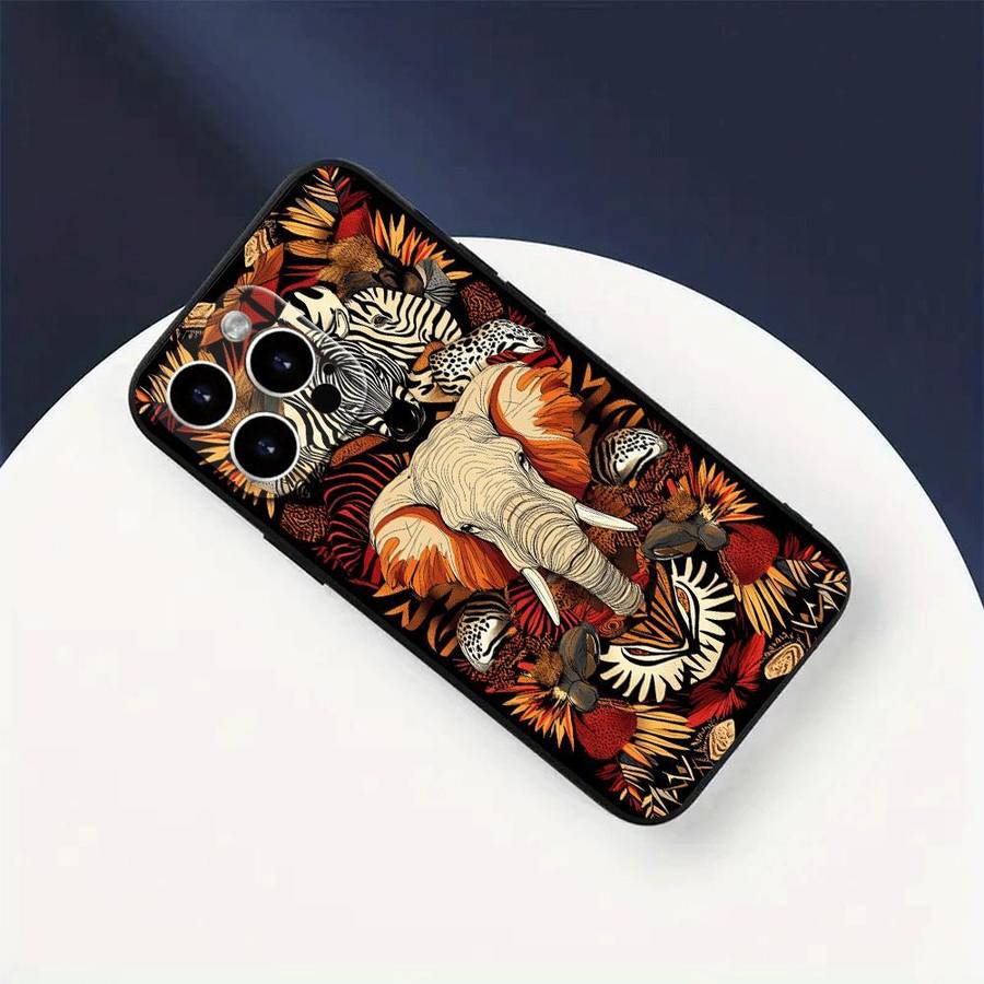 1Pc Black For iPhone 15 Pro Max African Wildlife Phone Case