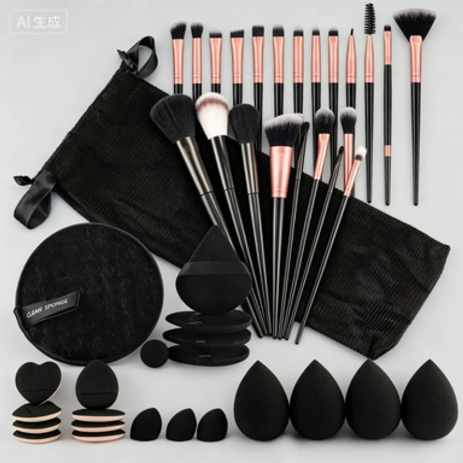 Makeup Brush Set Color 13 Black Items  Cloth Bag