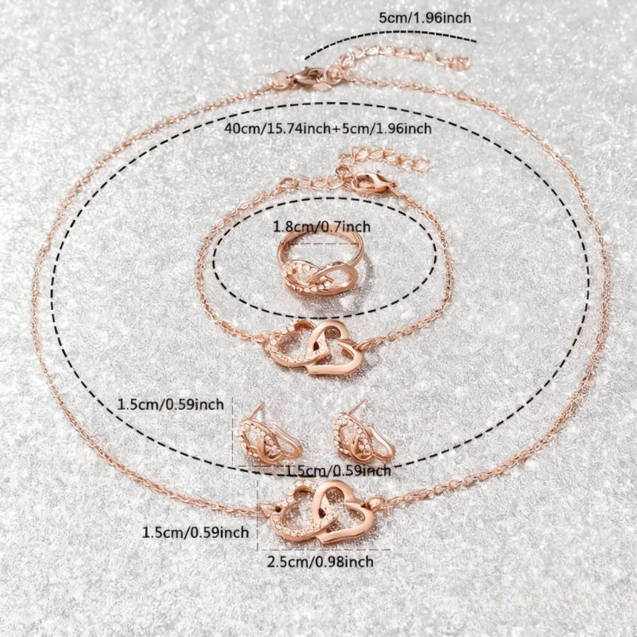 6Pcs Quartz Ladies Watch Heart Themed Necklace Ring Earrings