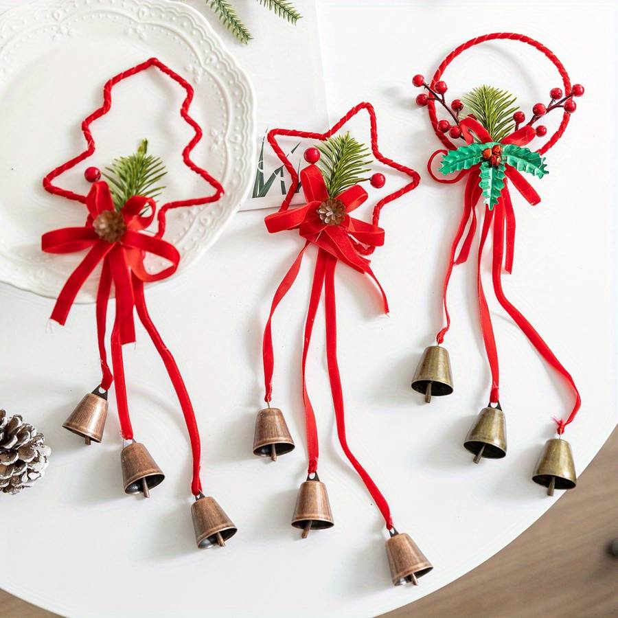 Christmas Decorations Color Red Star Shaped 3 Bell Pendant Piece