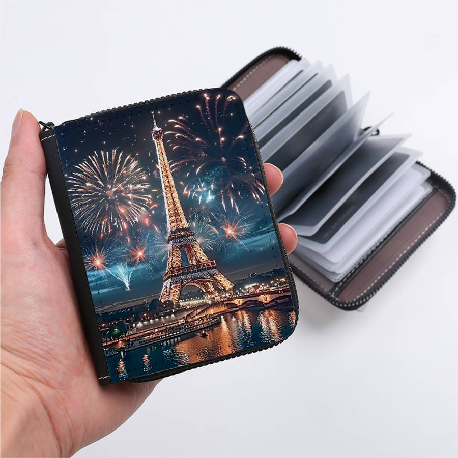 Paris Eiffel Tower Single-Sided Print Clutch Bag With 24 Card Slots And Multiple Card Inser