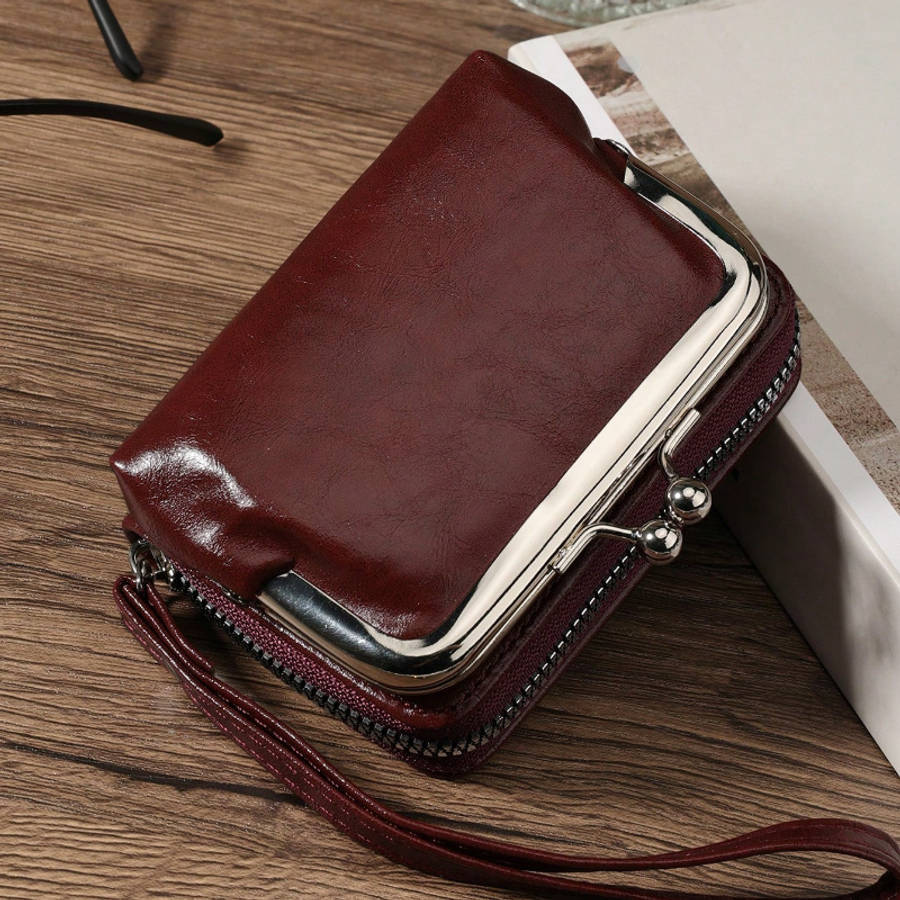 Compact Womens Wallet With Wrist Strapstylish Zippered Purse Large Capacity Card Holder M