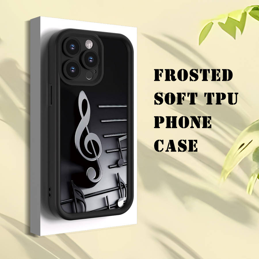 1Pc Black For iPhone 16 Pro Max Musical Note Pattern Phone Case