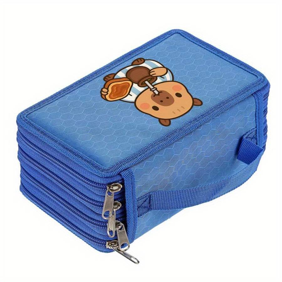 Capybara Layer Canvas Pen Art Organizer Bag Cute Toast Design Pink Durable Red