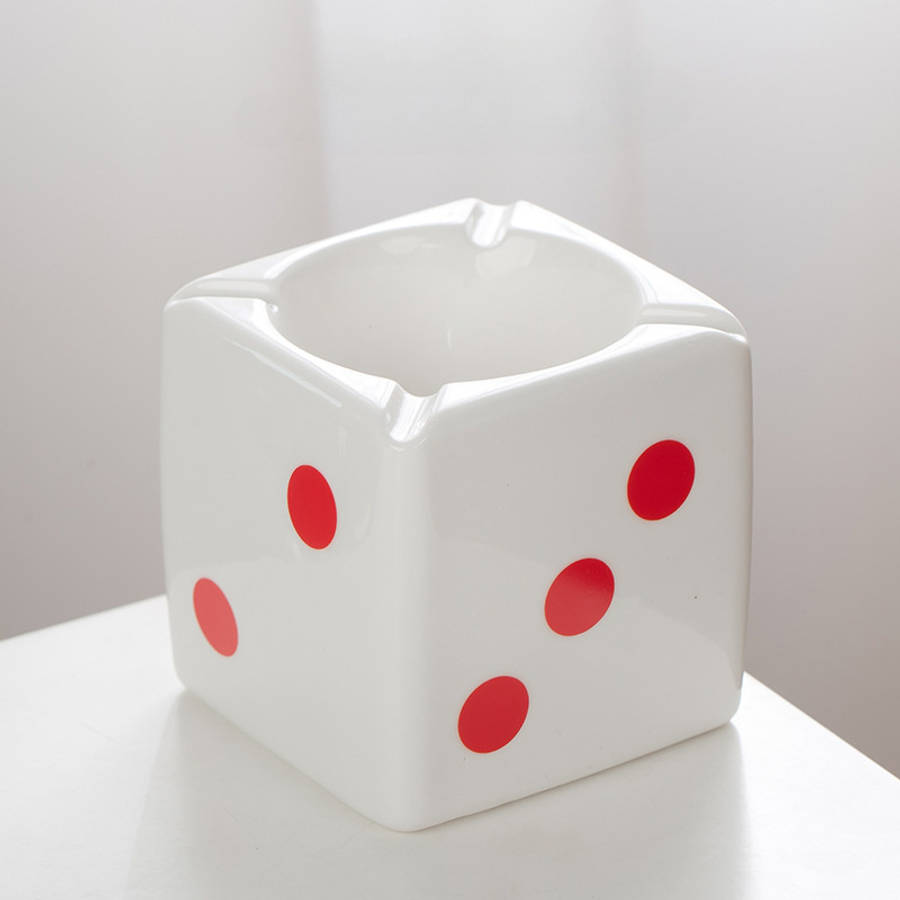 Classic Creative Ceramic Ashtray Dice Shape Storage Table Decoration Model Dot