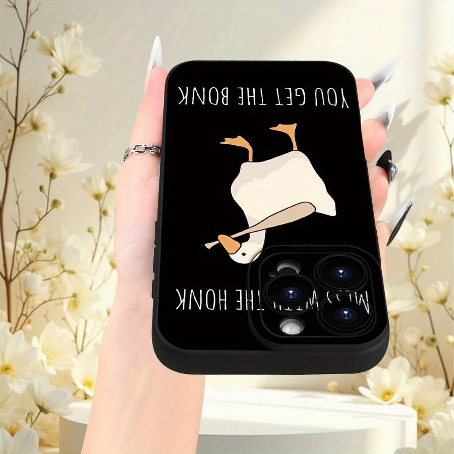 1Pc Black For iPhone 15 Pro Baseball Goose Pattern Phone Case