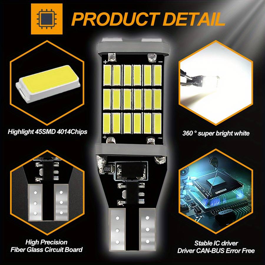 2pcs Red LED Turn Signal Lamp Bulbs T15 W16W 921 912 T16 902 Super Bright 45 SMD 40