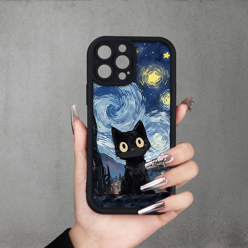 1Pc Black For iPhone 12 Mini Cat Color Painting Phone Case