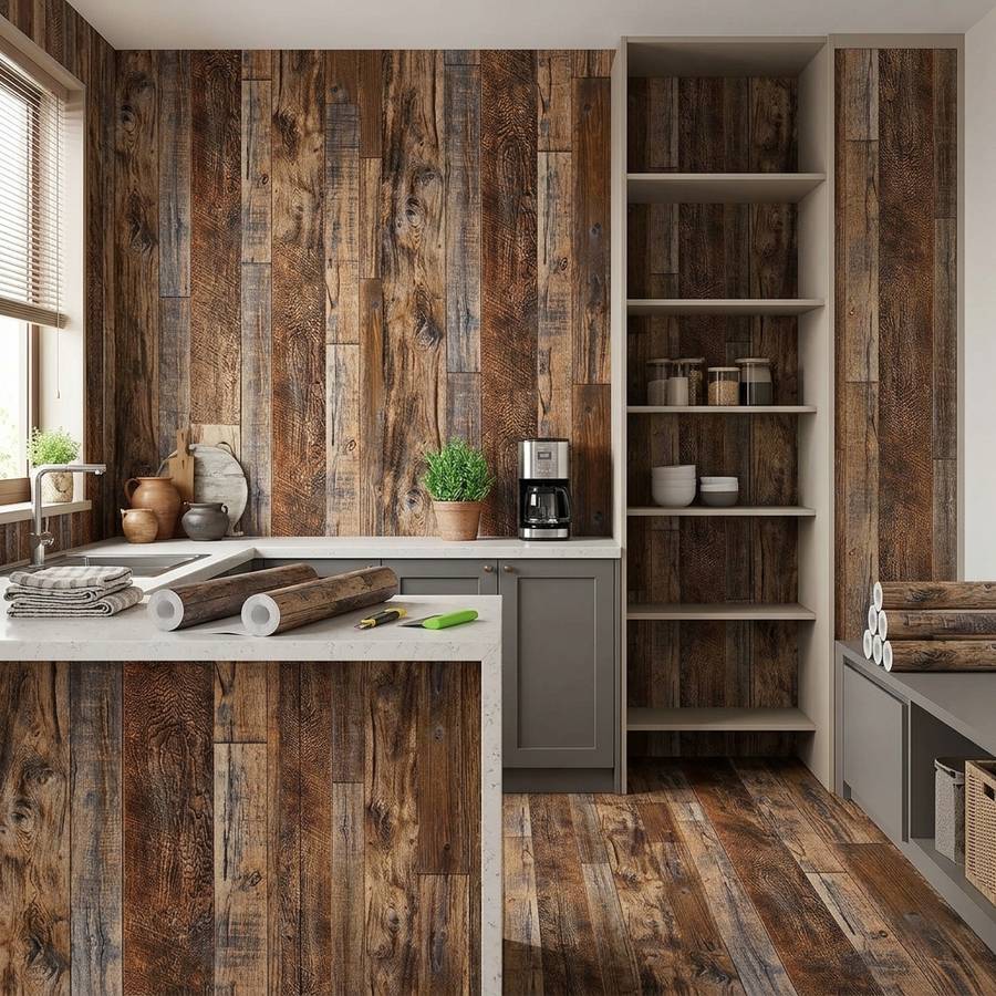 Self Adhesive Floor Stickers Brown Spliced Wood Grain 45*100