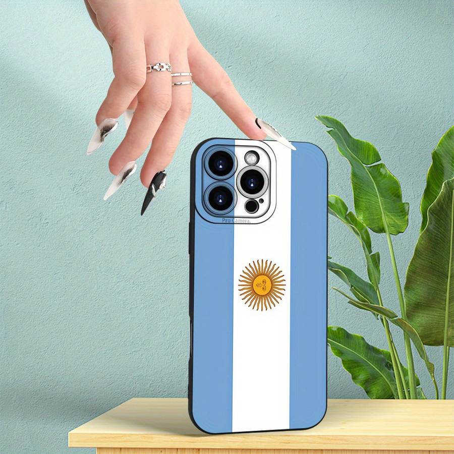 1Pc Black For iPhone 16 Pro Max Argentine Flag Pattern Phone Case