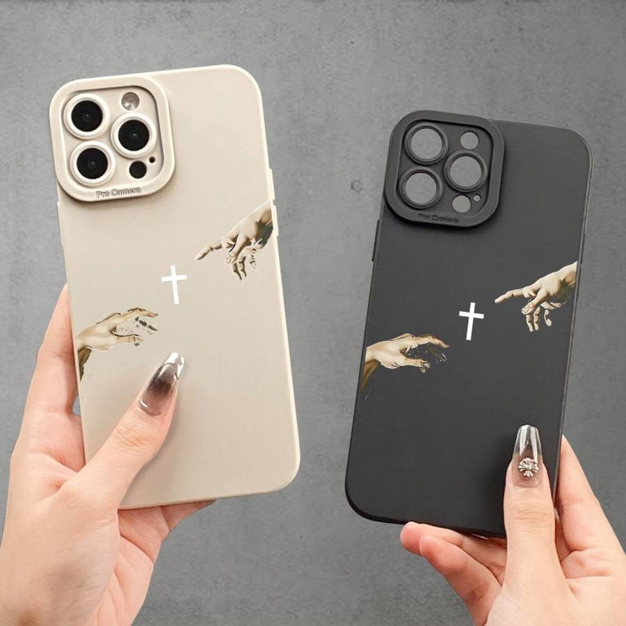 1Pc Black For iPhone 16 Two Finger Crosses Phone Case
