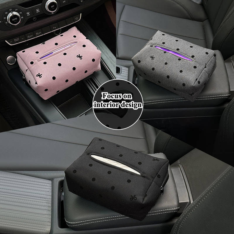 Car Tissue Box Style Polka Dot Bow Tissue Box Pink