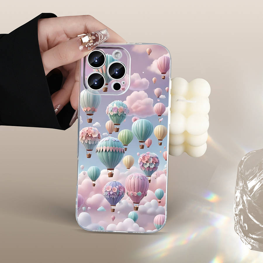 1Pc Transparent For iPhone 16 Pro Hot Air Balloon Phone Case
