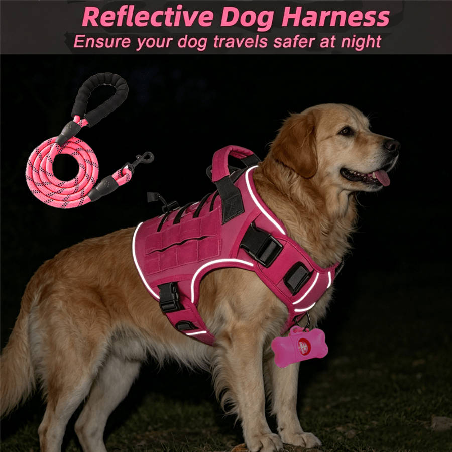 Dog Leash Color 1 Black Chest HarnessReflective LeashDog Waste Bag Size S