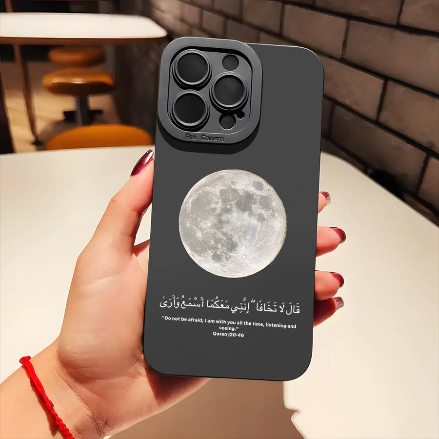 1Pc Black For iPhone 16 Moon Design Phone Case