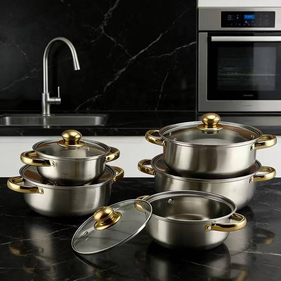 Heavy Duty Stainless Steel Cookware Set Home Cooking Camping Outdoor Use Multi