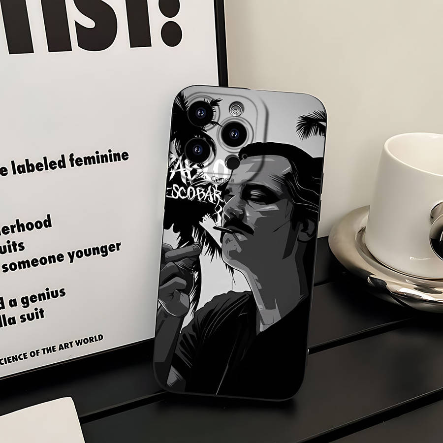 1Pc Black For iPhone 15 Pro Smoking Man Pattern Phone Case