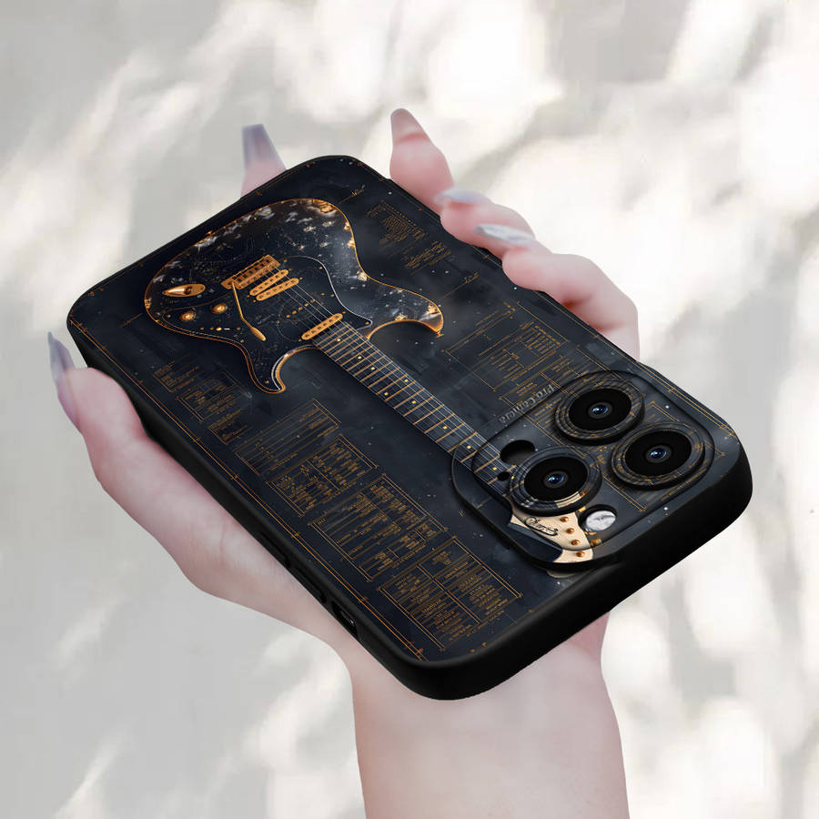 1Pc Black For iPhone 15 Plus Guitar Pattern Phone Case