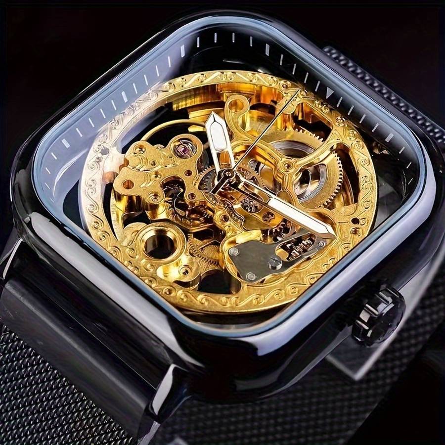 Modern Mens New Blue Square Features Skeleton Design Magnetic Meshcolor Black