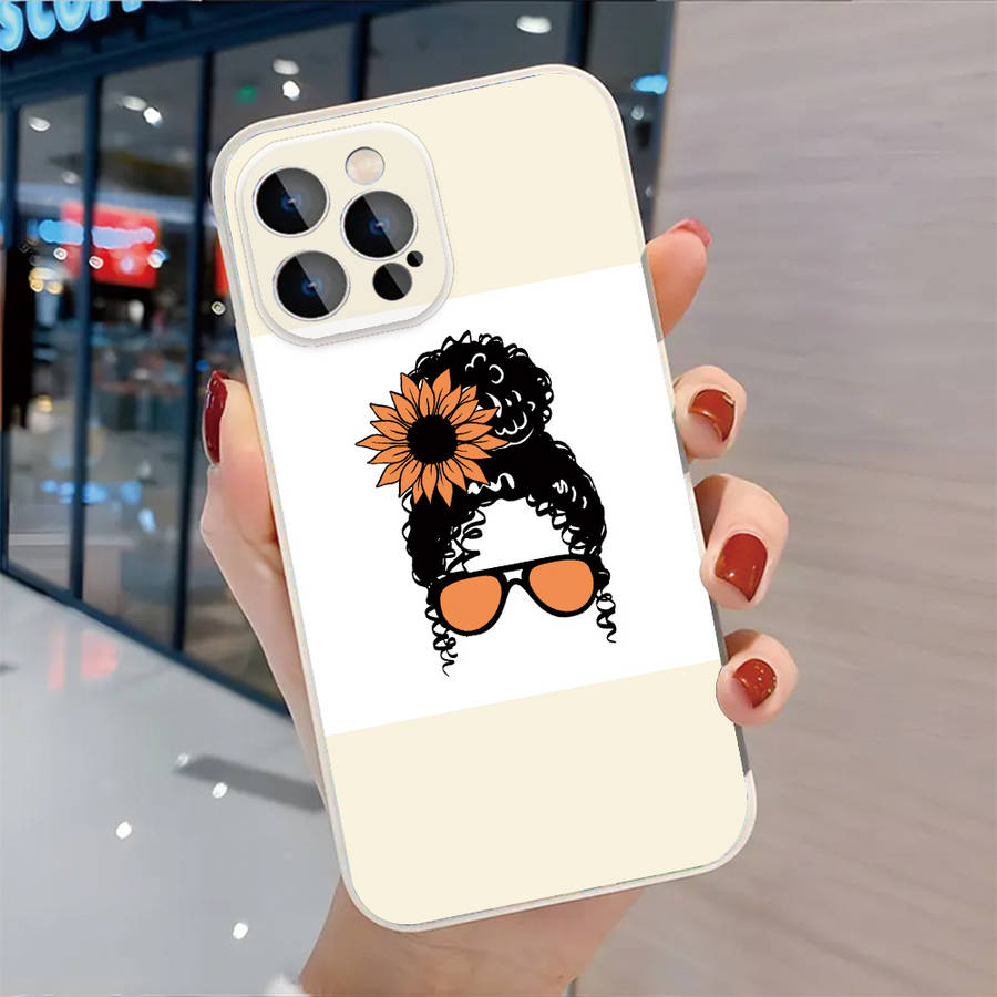 1Pc Ivory White For iPhone 13 Pro Max Sunflower And Curls Phone Case