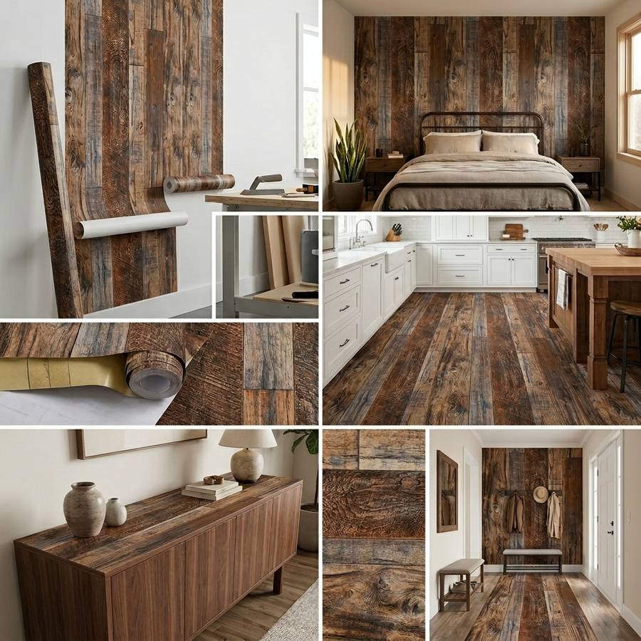 Self Adhesive Floor Stickers Brown Spliced Wood Grain 45*100