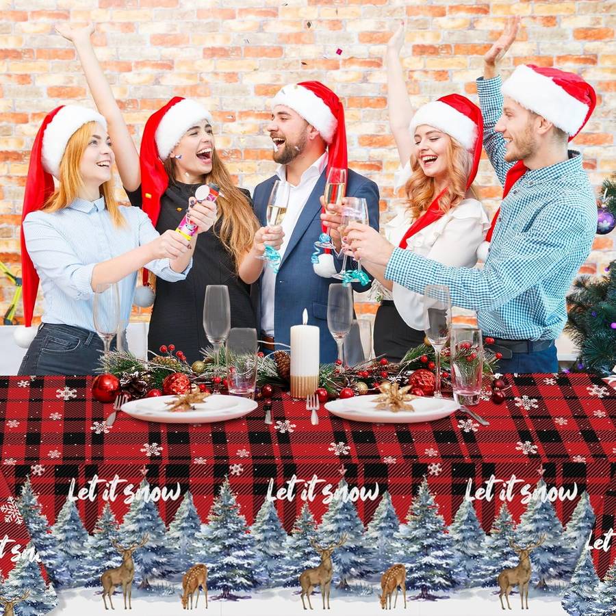 Christmas Tablecloth Color Black And Red Grid Quantity 4Pcs