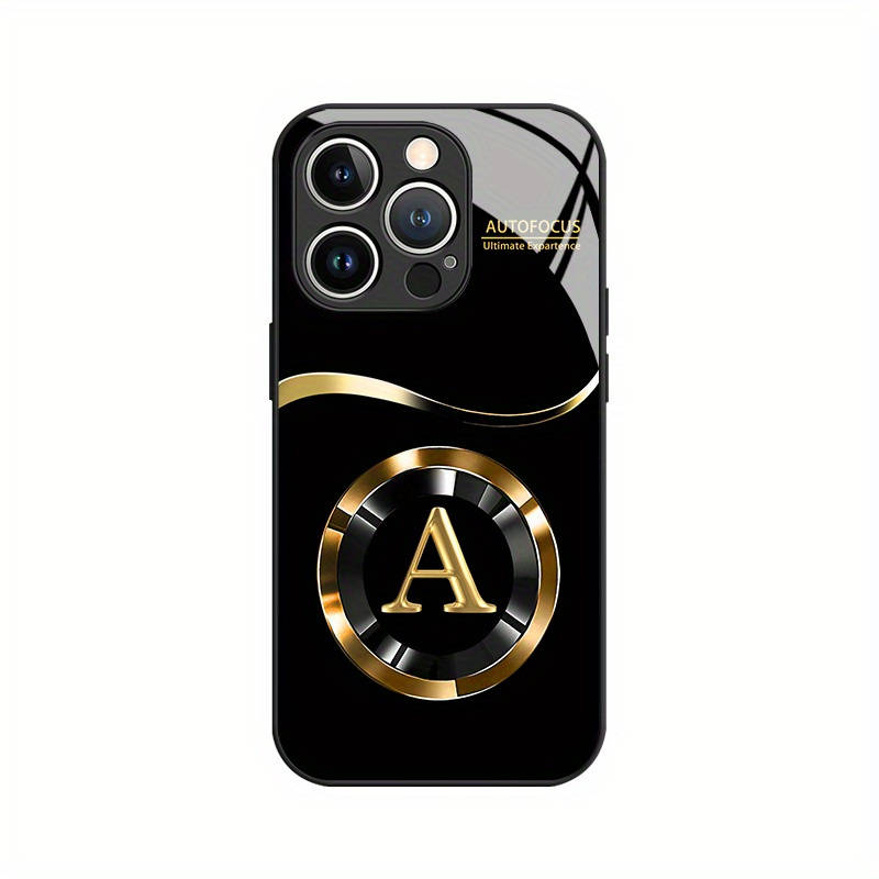 1Pc Black For iPhone 13 Pro Golden Letter A Pattern Phone Case