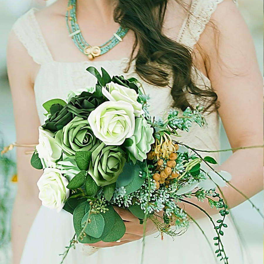 Wedding Supplies Color Green Gradient Large Rose 28Pcs