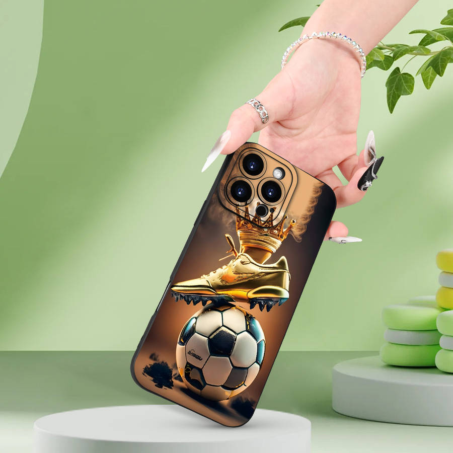 1Pc Black For iPhone 16 Pro Max Crown Golden Boot Soccer Phone Case