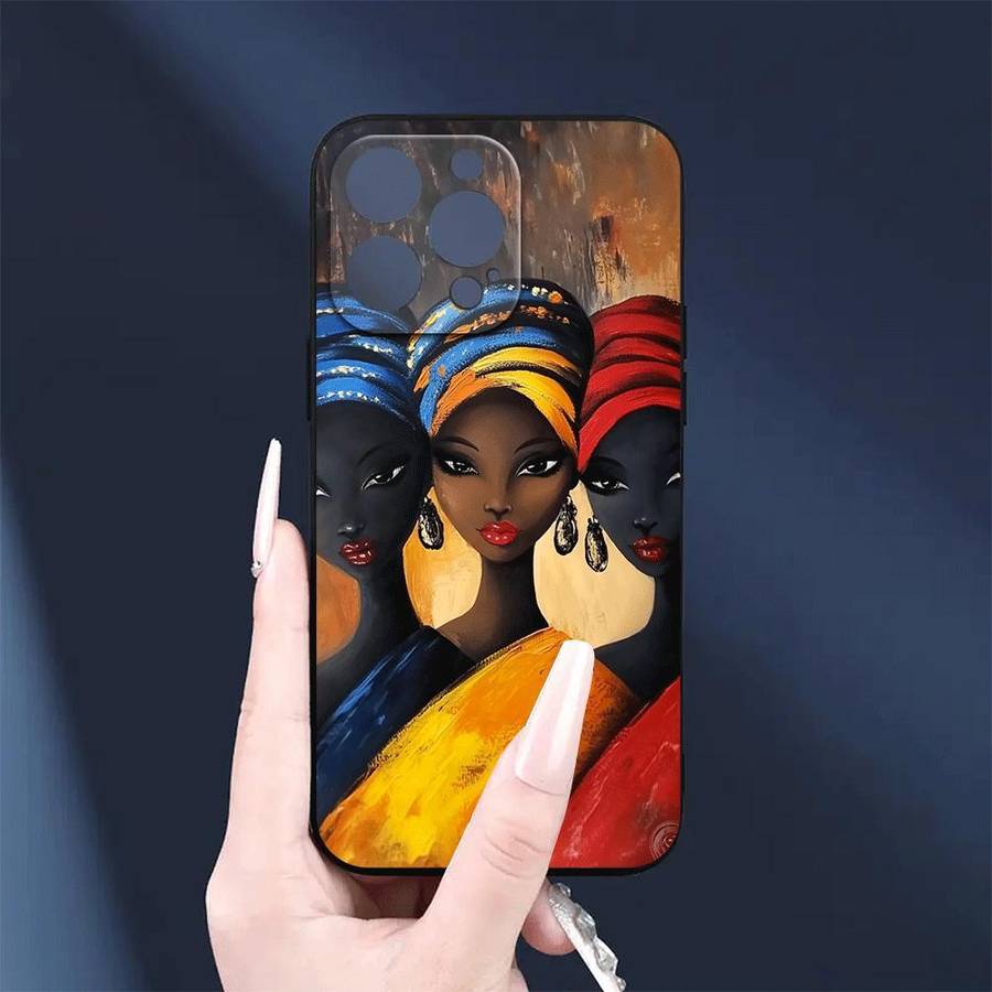 1Pc Black For iPhone 15 Pro Max African Designed Phone Case