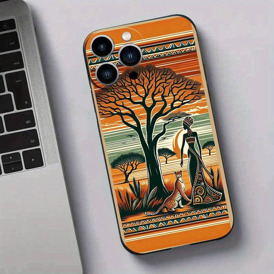 1Pc Black For iPhone 16 Pro African Style TPU Phone Case