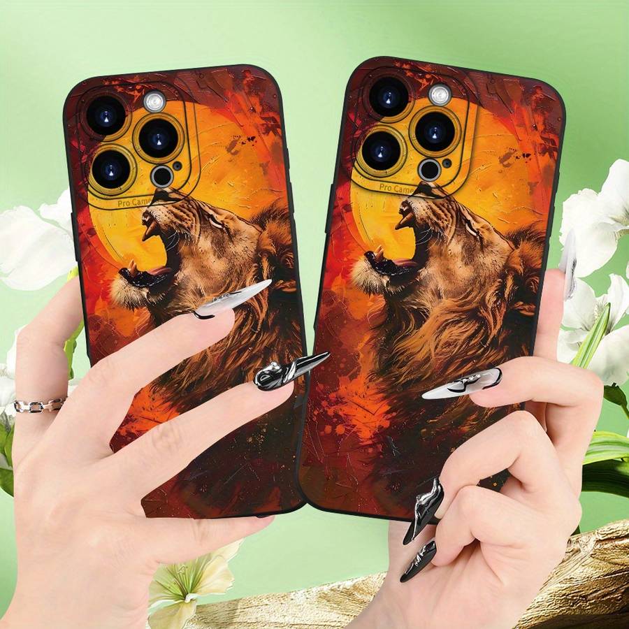 1Pc Black For iPhone SE Lion Pattern Matte TPU Phone Case