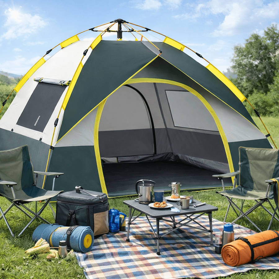 Durable Large Space Camping Tent Green Pvc Polyester Fiber Double Door Zipper