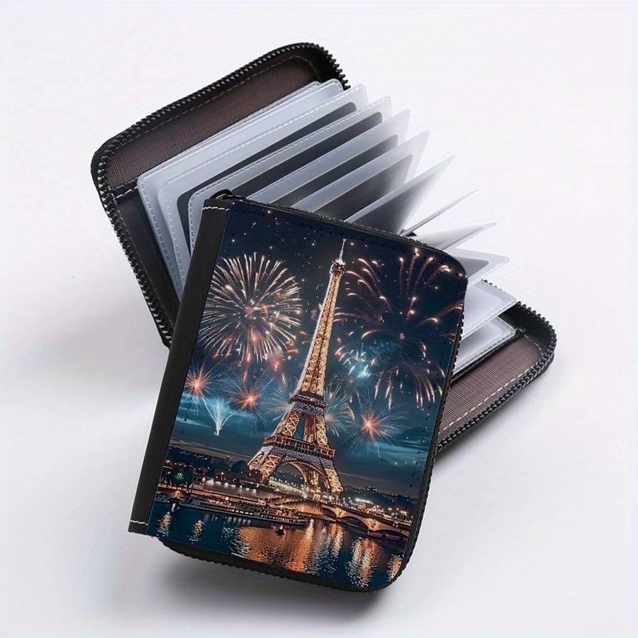 Paris Eiffel Tower Single-Sided Print Clutch Bag With 24 Card Slots And Multiple Card Inser