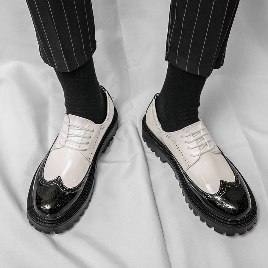 Mens Leather Shoes Color 20355 White Black Sizeuk 10.5