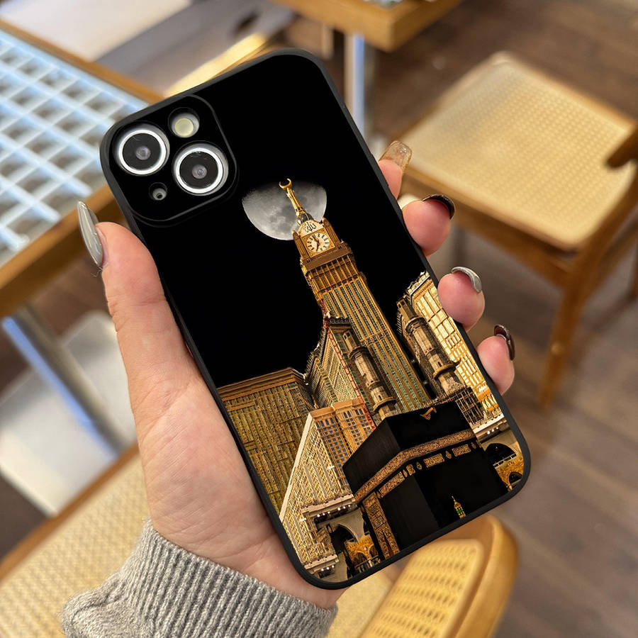 1Pc Black For iPhone 14 Plus Mecca Clock Tower Phone Case