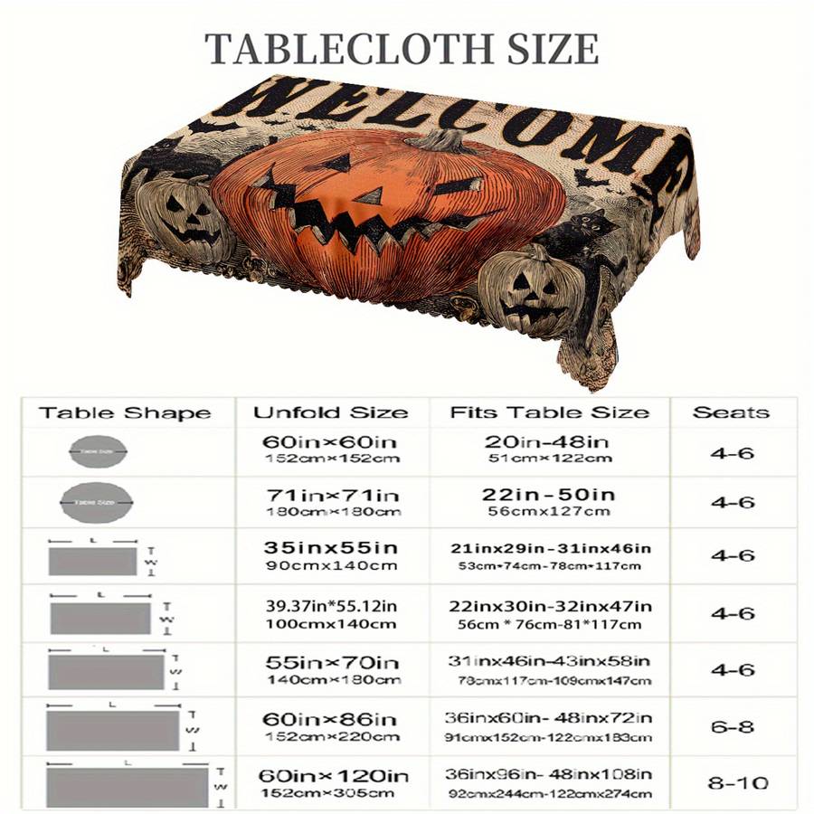 Halloween tablecloth decoration size 55inch x 70inch 140cm x 180cm or rectangular